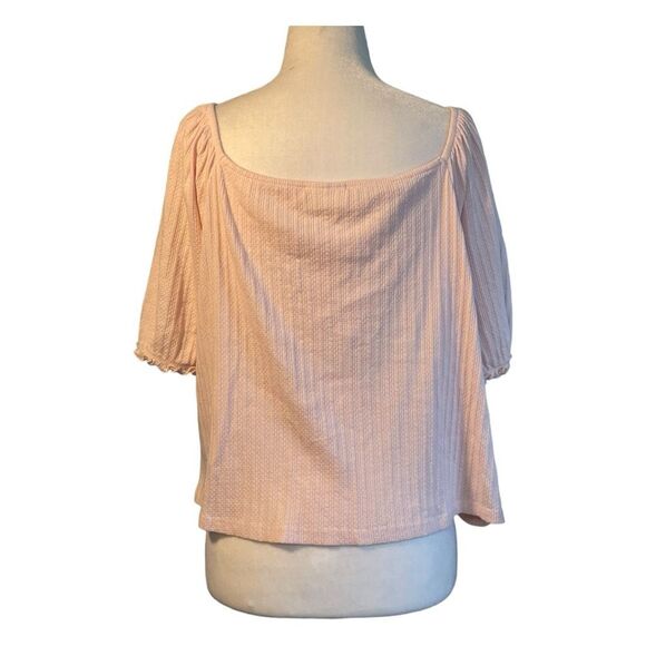 Abound Sweetheart Neck Top Pink Ribbed Knit Cotton Puff Short Sleeve 3X - Picture 4 of 9